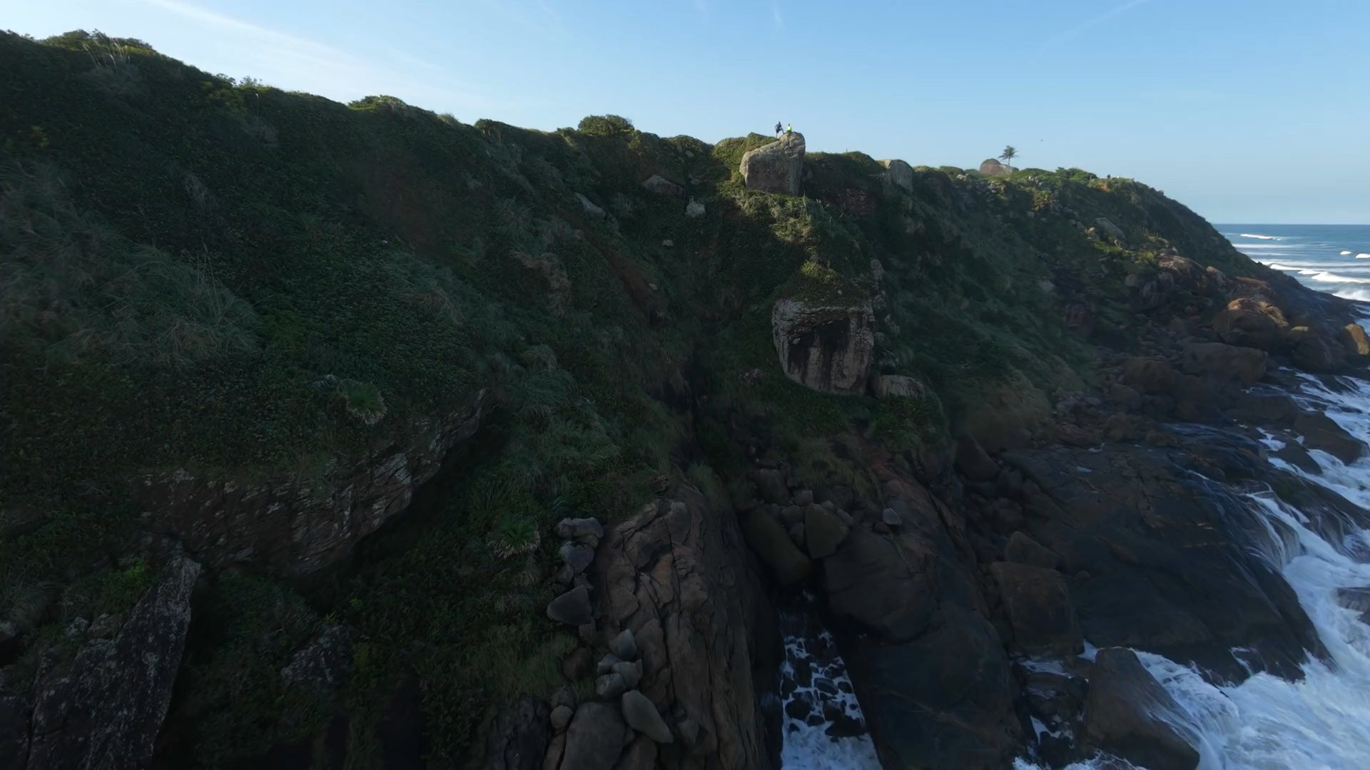 Drone shot over sea cliffs